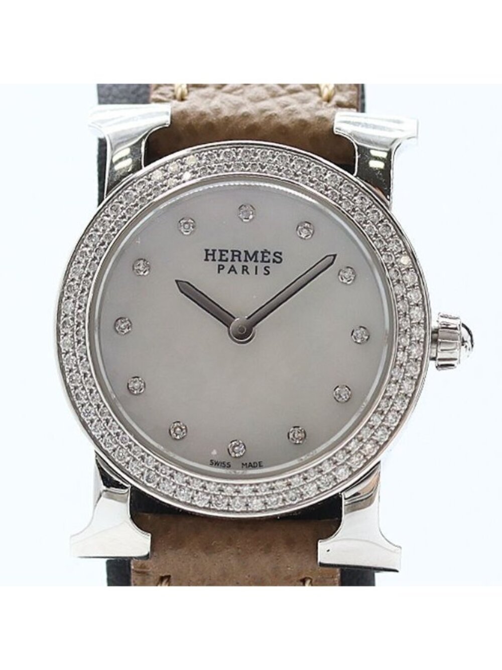 Hermes H Watch Ronde Diamond Bezel White Shell Dial